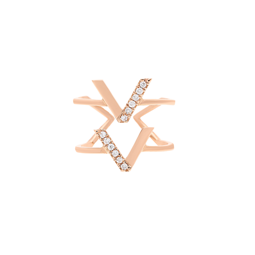 Viva Double V Diamond Fingertip Ring