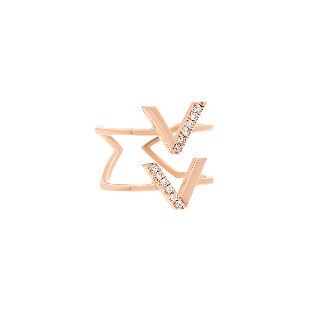 Viva Double V Diamond Fingertip Ring